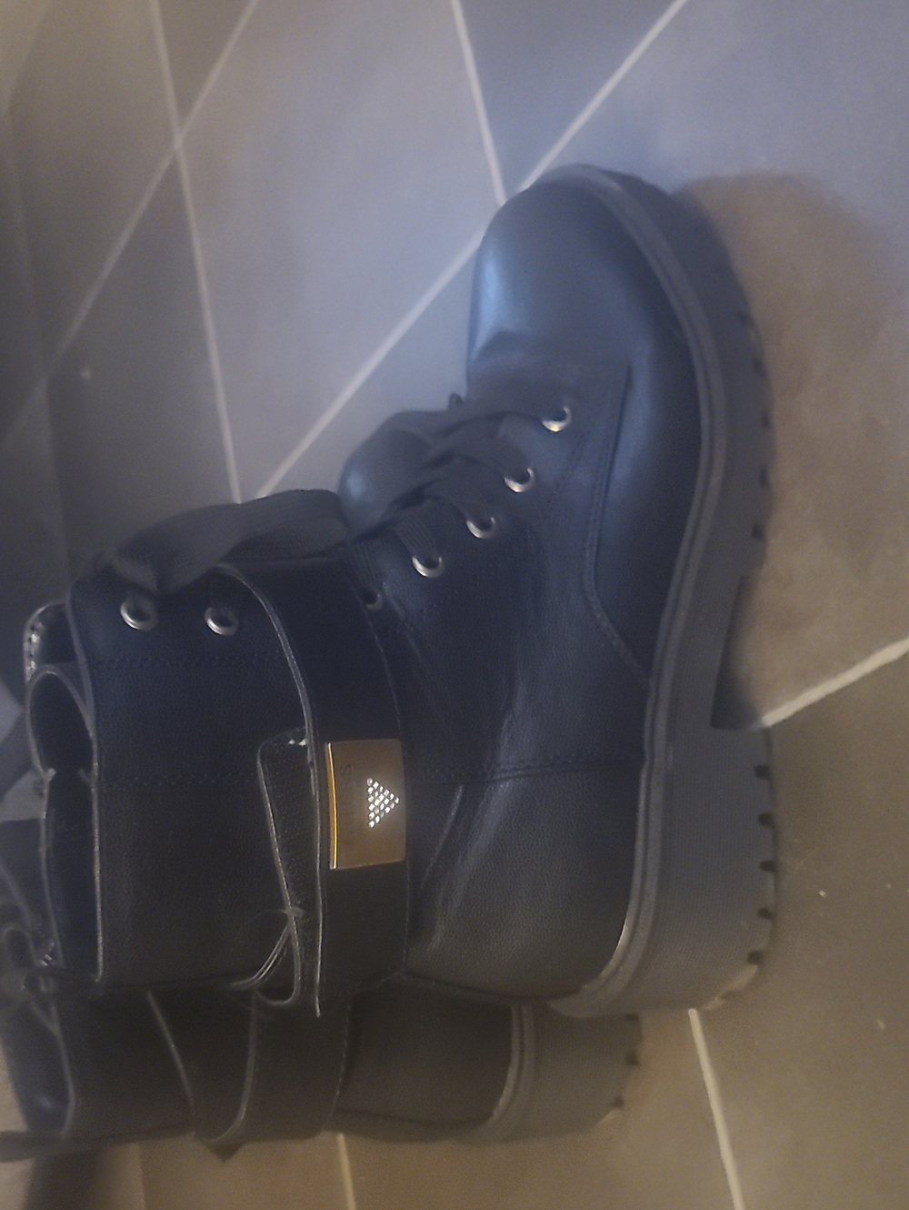 Guess Black Leather Heeled Lace-Up Women's Boots